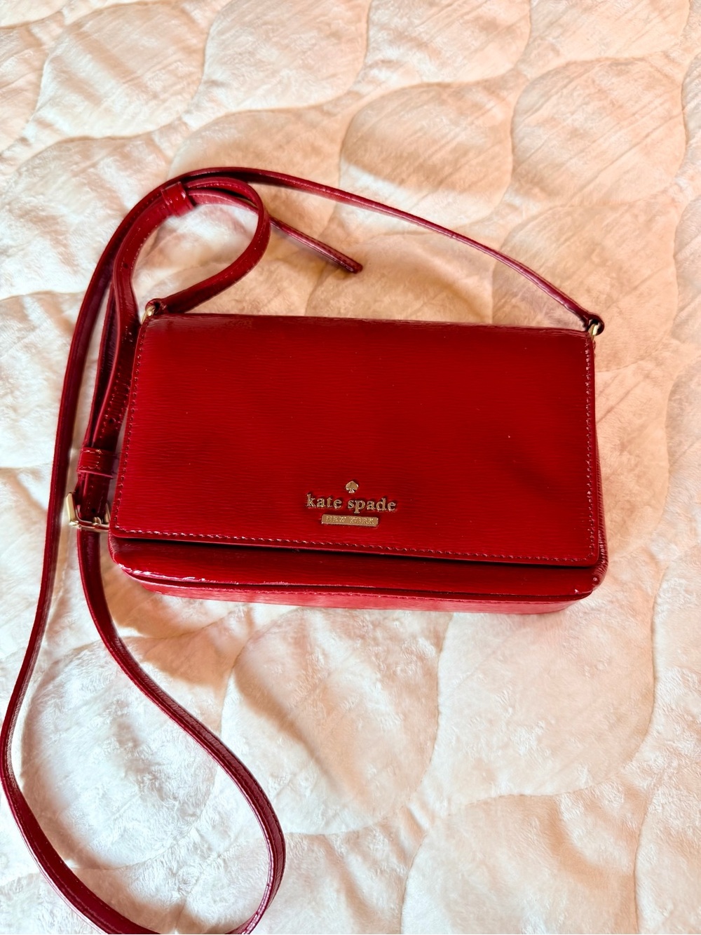 Kate Spade Red Patent Leather Crossbody Bag Polka Dot Lining PWRU3924